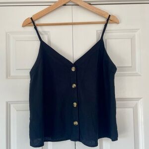 Abercrombie & Fitch Black Linen Blend Buttoned Tank Top